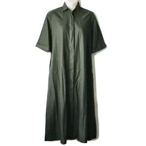MC Cotton Button Down A-line Midi Dress Size 1 Army Green Pockets